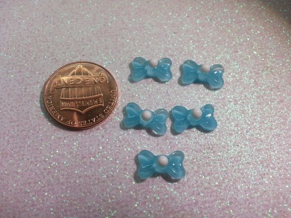 3D Bow #40 Blue Bow Charm with a white Center for Nail Decoration (pack of 3)