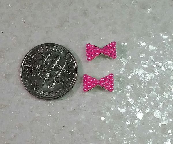 3D Bow #38 with Tiny Dark Pink Pearls for Nail Decoration (pack of 2)