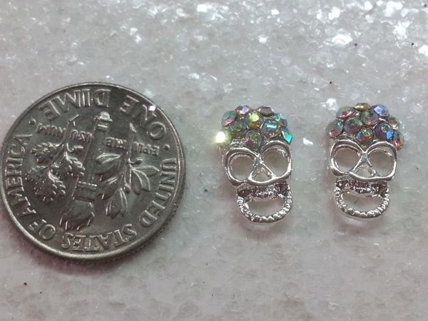 3D Skull #6 Silver Metal Skull Head with Rhinestones (pack of 2)