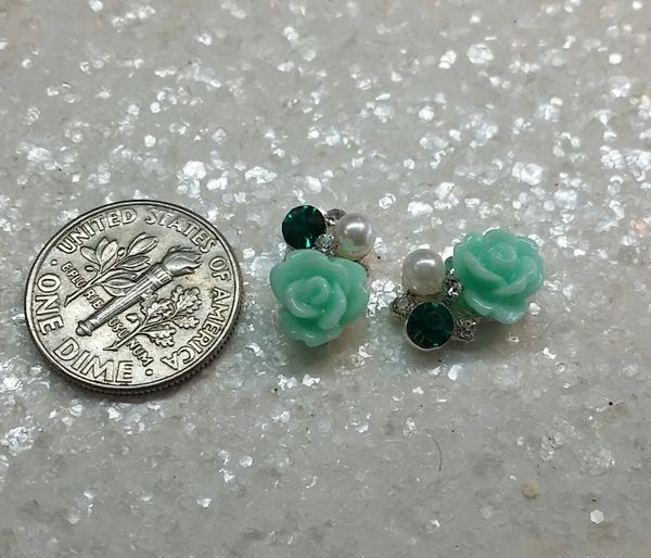 3D Cluster Flower #2 Charm ( pack of 2 ) Teal with Stones