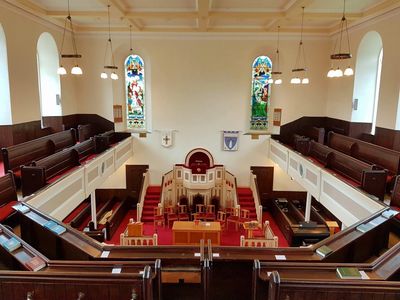 Kilbarchan Parish Church. View of pulpit from upstairs gallery. 