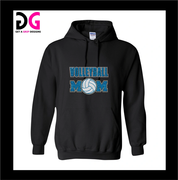 VOLLEYBALL MOM RHINESTONE/GLITTER HOODIE GET A GRIP DESIGNS
