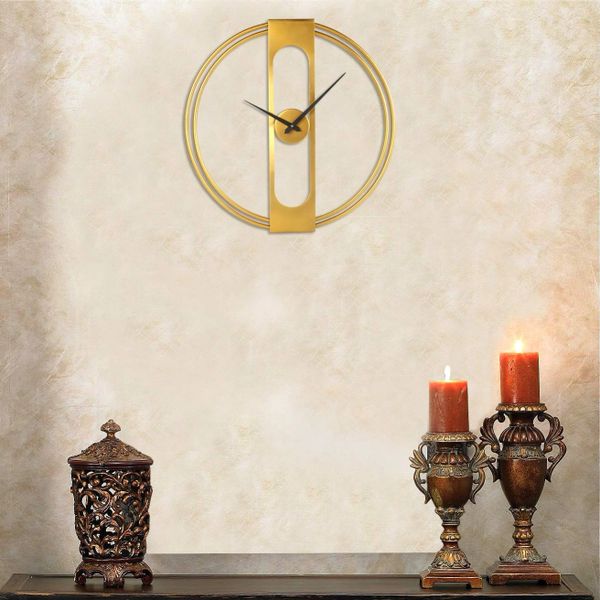 Quace Round Oversized Modern Contemporary Large Analog Metal Decorative Wall Clock for Home Decor (18", Golden)