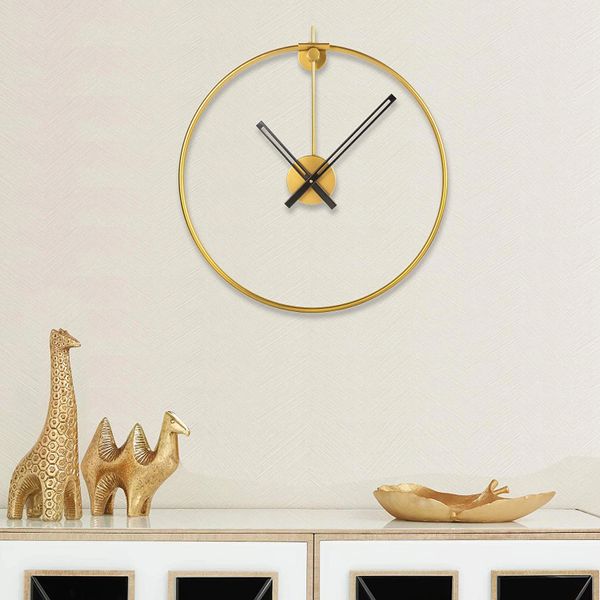 Quace Large Decorative , 18" Round Oversized Modern Contemporary Analog Metal Wall Clock (Slim Gold)…