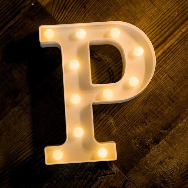 Quace Battery Powered LED Marquee Letter Lights, Warm White, P Shape