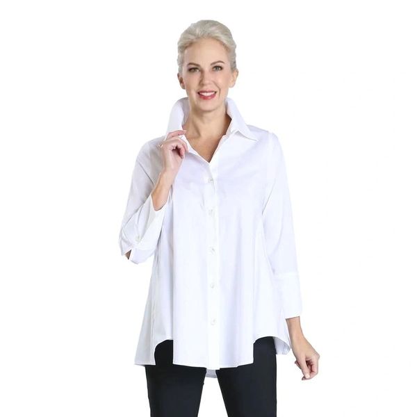 IC Collection White Button Down Blouse-IC-3758B | IC Collection ...