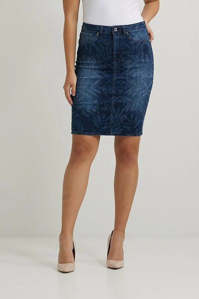 Joseph Ribkoff Leaf Print Denim Skirt-222931
