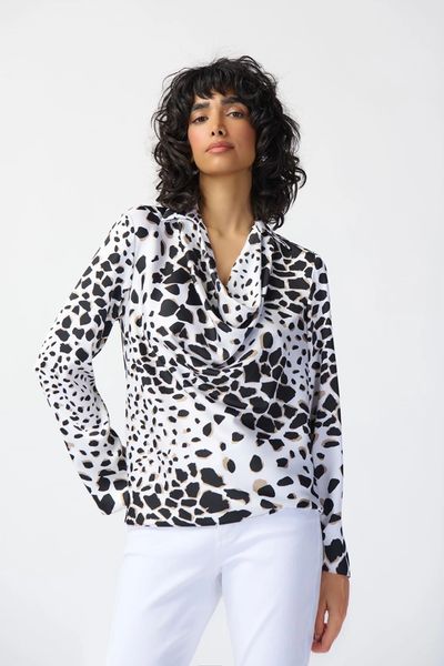 Joseph Ribkoff Chiffon Animal Print Reversible A-Line Tunic Beige/Black 252155-295 main image 1