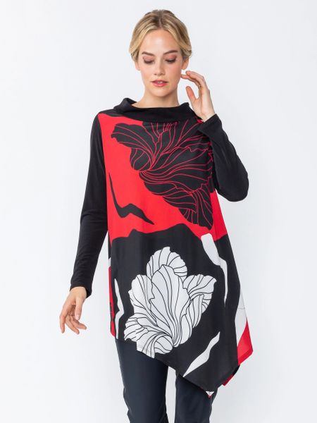 IC Collection Floral Print Asymmetric Bateau Neck Tunic-IC-4800T