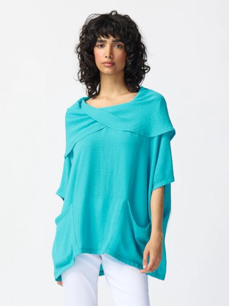 Joseph Ribkoff - Gauze and Mesh High Low Flare Top FINAL SALE ITEM