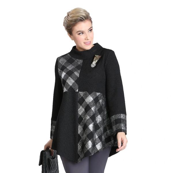 IC Collection Mixed-Media Plaid Tunnel Collar Tunic-IC-1528T | IC ...