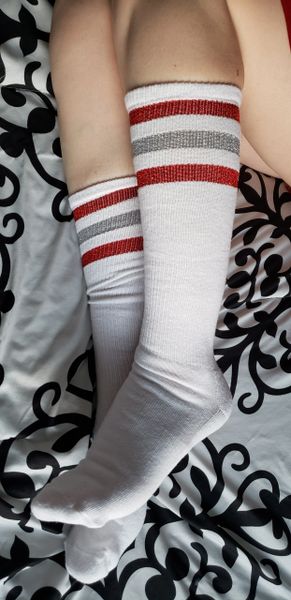 Well Worn Tight Red Silver White Sparkle Socks