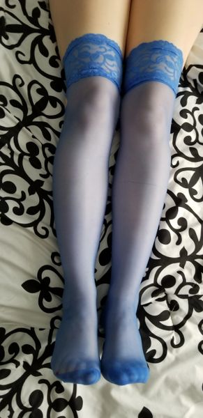 Well Worn Blue Thigh High Stockings