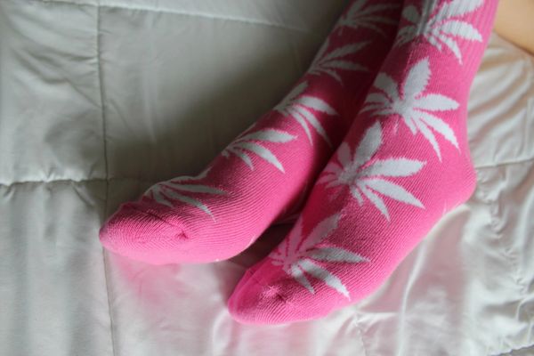 Well Worn Pink & White Ganja Leaf Socks