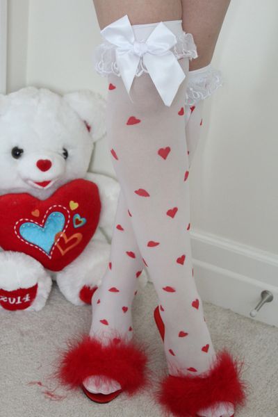Valentine's Day Red and White Heart Sheer Stockings