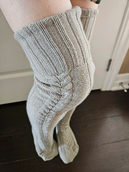 Beige Well Worn Snug Thigh High Cable Socks