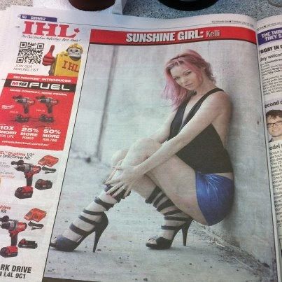 Newspaper Clipping of Sunshine Girl Model Kelli Baker - Blue PVC