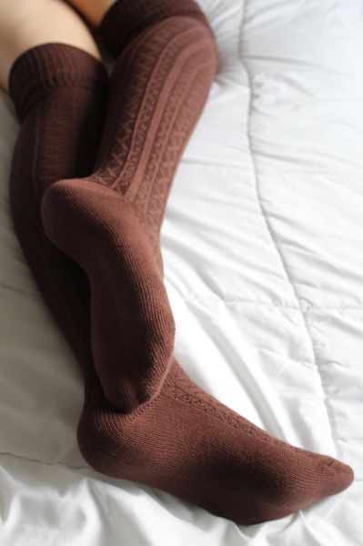 Well Worn Thigh High Sexy Brown Knit Socks