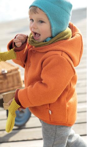 Warm Outdoor Coat with Hood for Boys or Girls Organic Boiled Merino Wool Kid's Wool Jacket