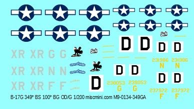 B-17G 349th Bomb Squadron, 100th Bomb Group 1/200 scale decals