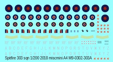 Spitfire Vb No. 303 Squadron, RAF 1/200 scale decals