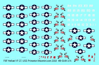 F6F Hellcat VF-27 USS Princeton 1/200 scale decals