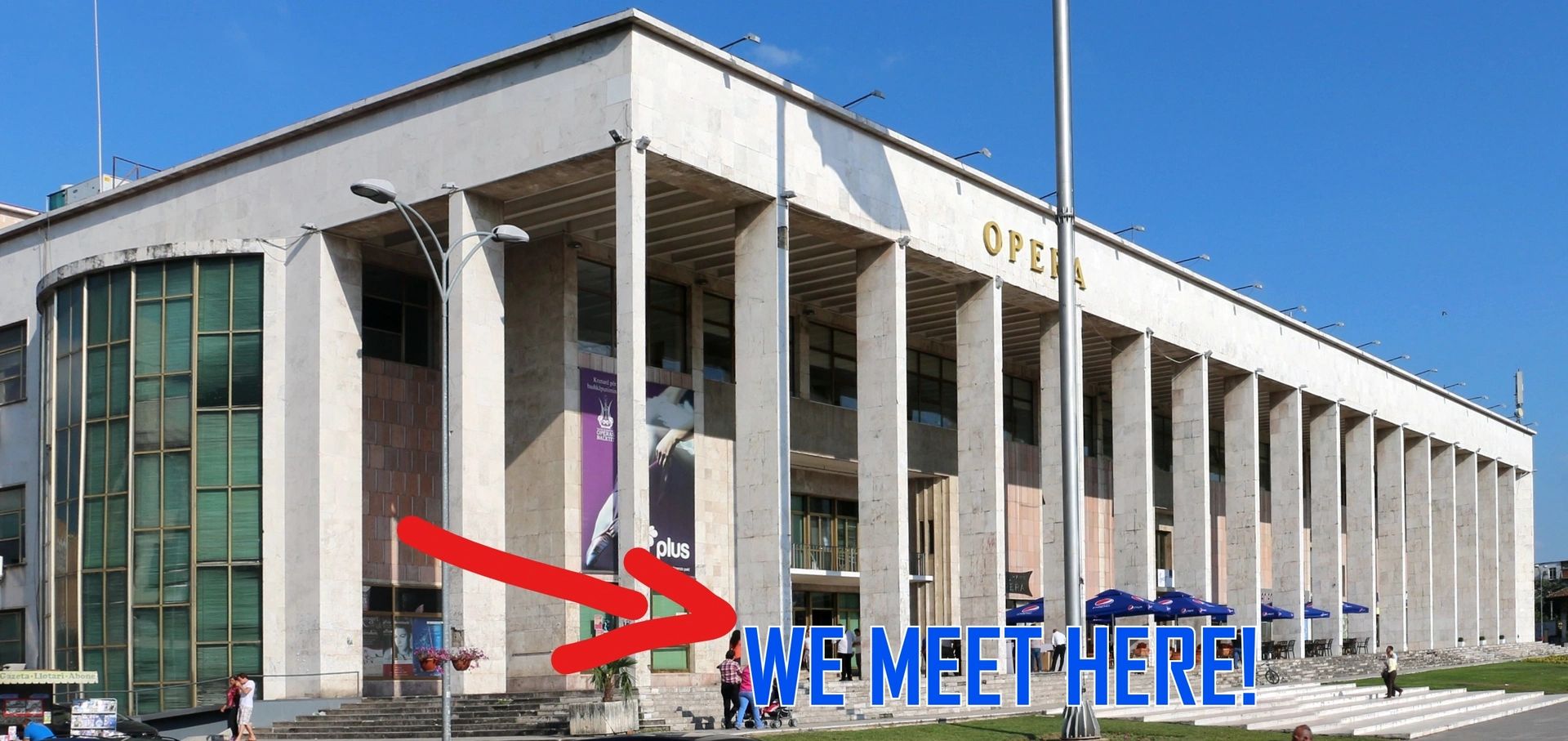 Meeting point of free walking tour in Tirana, Albania