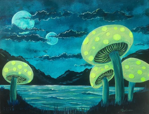 Moon Shrooms in Bloom 16" x 20" acrylic on canvas original painting