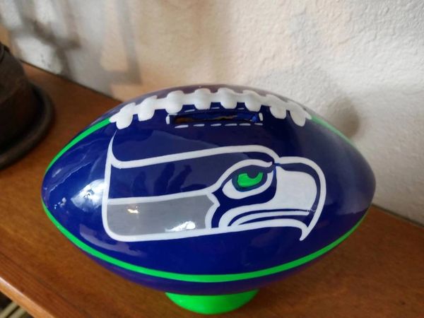 Seattle Seahawks, coin bank, Hand crafted/painted ceramic football