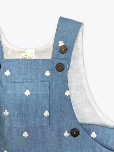 Denim Blue Printed Baby Dungarees with Buttons