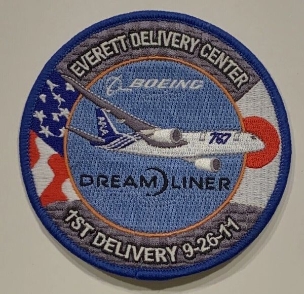 Boeing 787 Dreamliner "First Delivery 9-26-11" patch.
