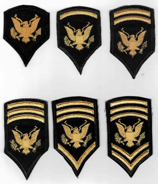 Complete set of U.S. Army Specialist Rank Insignia. (6 patches).