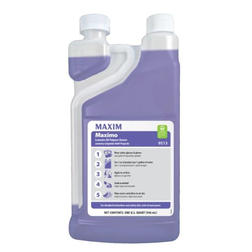 Maximo Lavender All Purpose Cleaner Cleans Deodorizes No Rinse, No Film recommended for cleaning all hard surfaces including floor Product Certifications Hard Surface Cleaners UL 2759