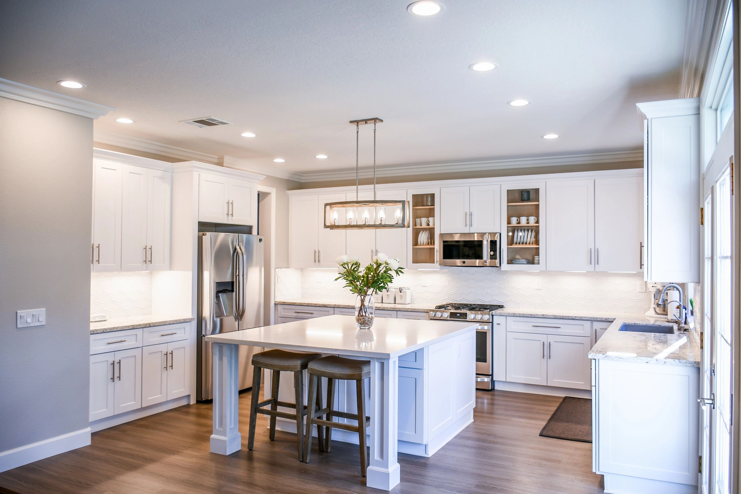 custom kitchen with quartz countertops