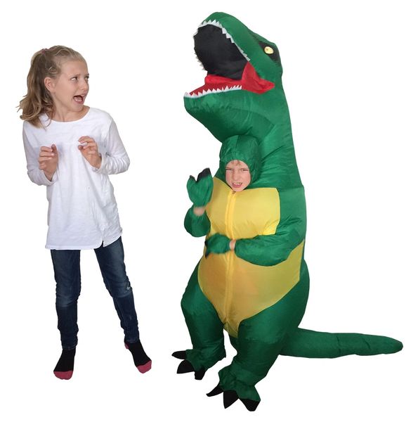 Kids T-rex Jurasic park costume in Green inflatable jumpsuit