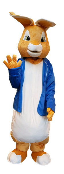 Peter Rabbit costume mascot lookalike to hire Pro stage adult