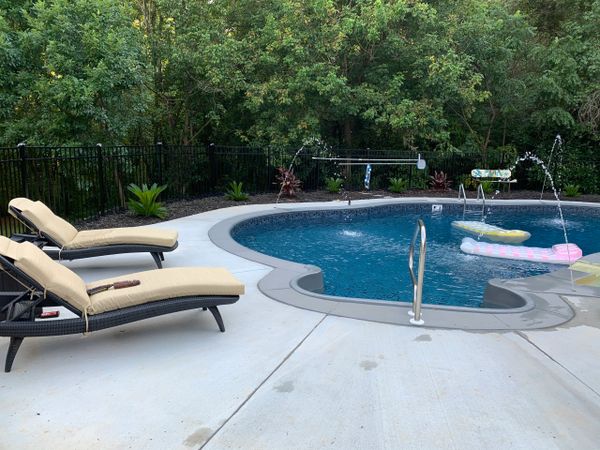 Deck Jets on Lagoon Inground Swimming Pool | Grey Fiberglass Steps