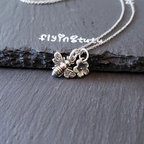 Bumble Bee Charm Sterling Silver Necklace with Honey Drop flyingtutu
