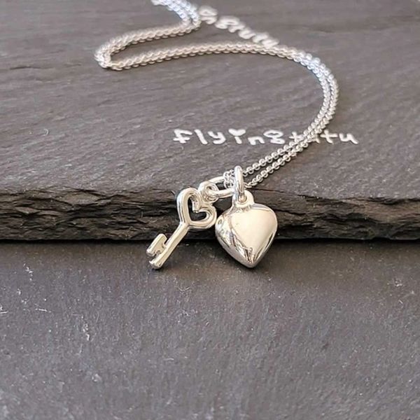 Sterling Silver Heart Love Key Pendant