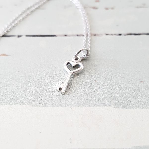 Tiny Key Necklace Tiny Sterling Silver Heart Key Necklace 