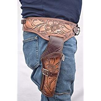 NEW 44/45 Right Hand Tooled Holster LEATHER Western RIG Gun Belt Drop Loop SASS 