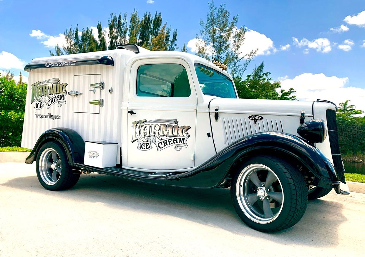 1935 Hot Rod Ice Cream truck which is available for rental in Broward, Dade and Palm Beach Counties