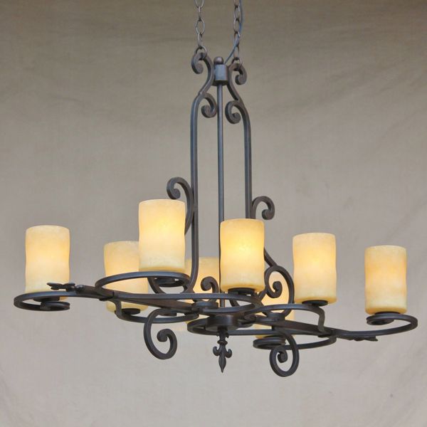 1161-8 Spanish Mediterranean Style Wrought Iron Chandelier with Glass ...