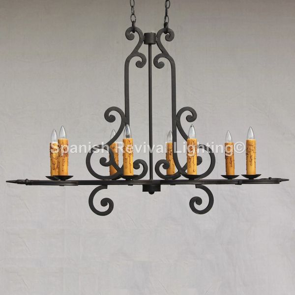 1160-8 Mediterranean / Tuscan Linear Long Wrought Iron Chandelier