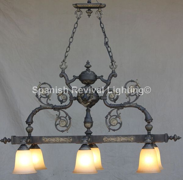 Spanish Cast Brass 6 arm Chandelier