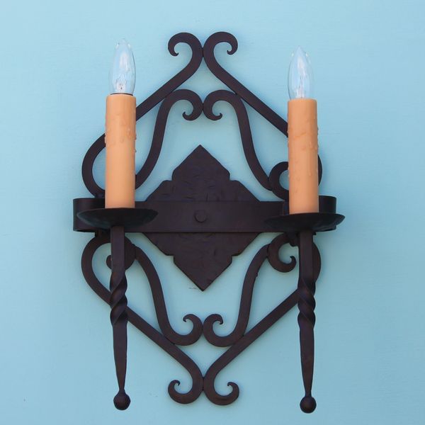 Hand Forged Iron Candle Holder - Double Arm –