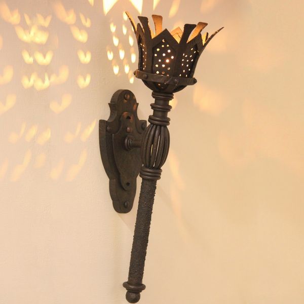 52461 Gothic/Medieval Torch Indoor Iron Wall Light Spanish Revival Lighting