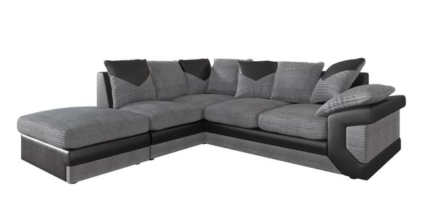 3 Seater Dino Jumbo Cord Fabric Sofa 3+2 in Grey//Black