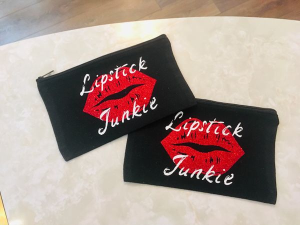 Lipstick Junkie Glitter Make Up Bag By Rockabilly Prints Vintage Inspired Retro Fashion Boutique Fashion Comfort Solutions