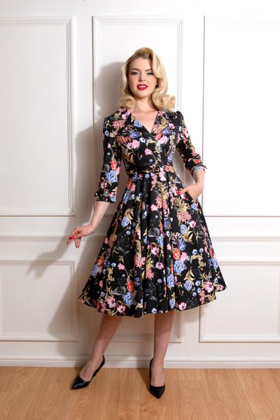 Margot Floral Belted Swing Dress by Hearts & Roses | Vintage inspired ...